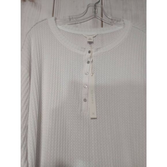 Ladies 1x Cason Waffle Knit Henley Top White Long Sleeve Button Up Casual - Picture 3 of 7